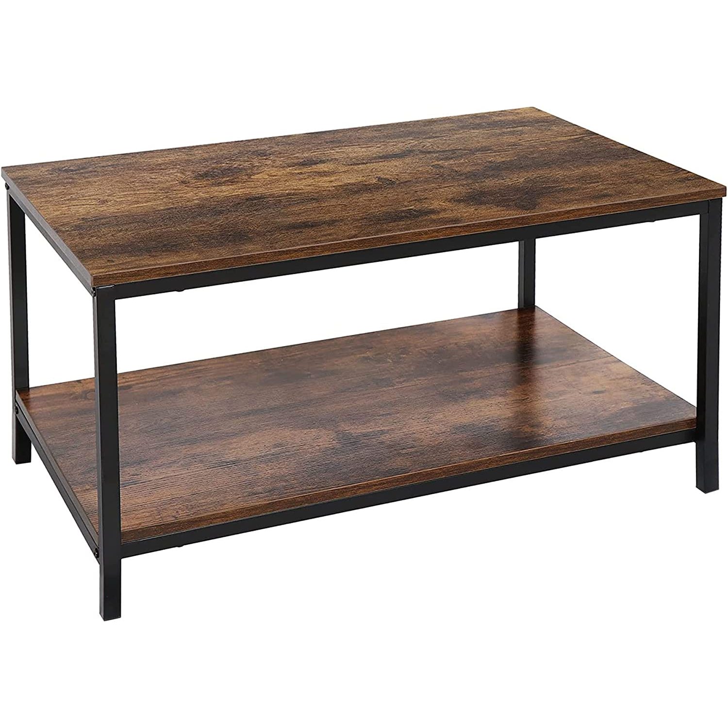 2Tier Industrial Coffee Table with Storage Shelf for Small Apartment