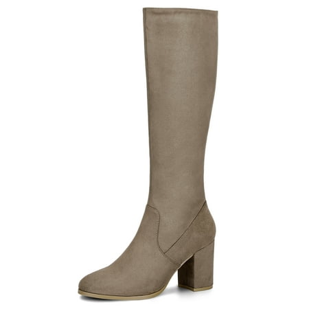chunky heel high knee boots
