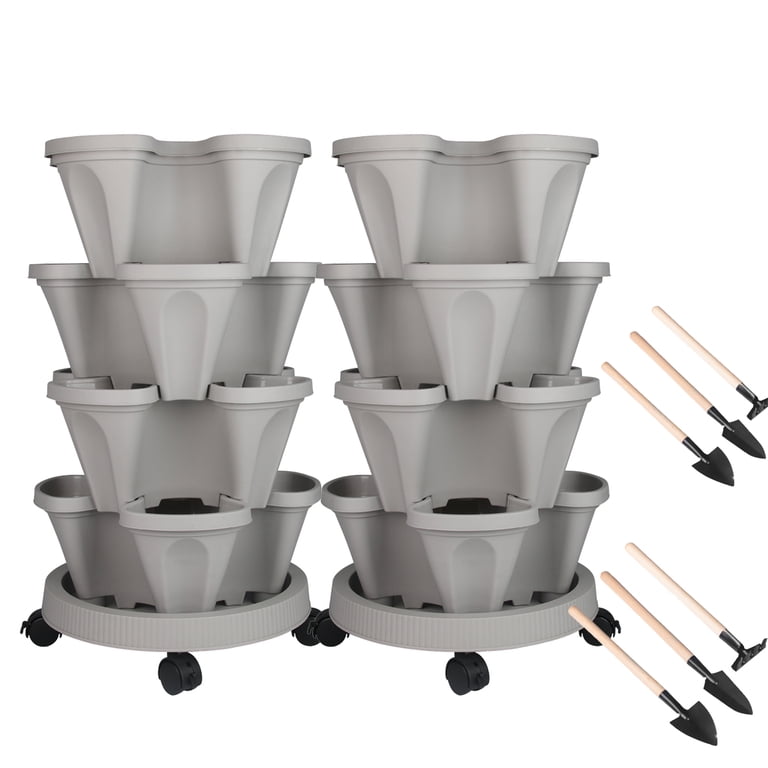Gamexcel 4-Tier Stackable Vertical Garden Planter, Gray, Set of 2 photo 7