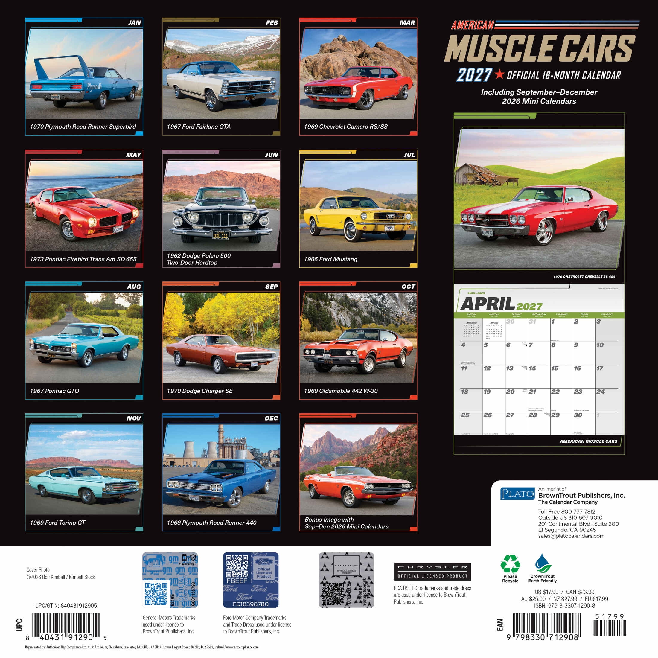 Amercan Muscle Cars 2027 Square Wall Calendar P1 by Browntrout