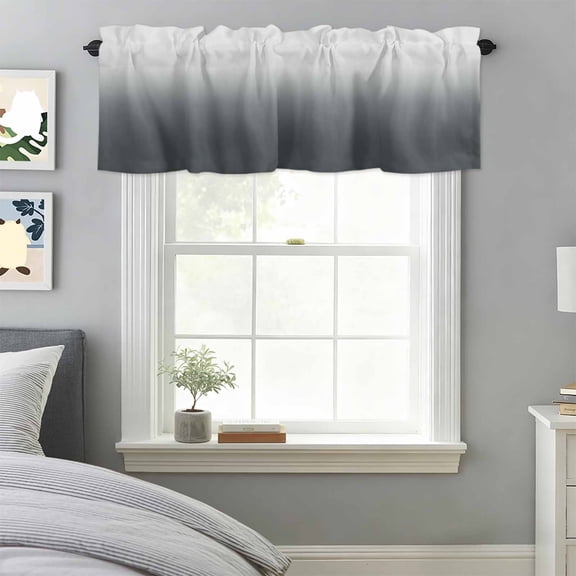 Gray Gradient Window Valance for Kitchen, Rod Pocket Short Curtain for Small Windows, Light Filtering Decorative Valance, 60 x 14 Inch, 1 Panel