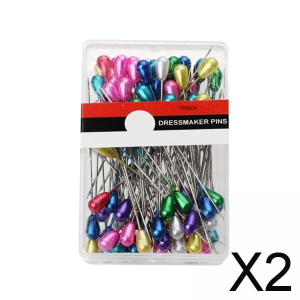 2x100x alfileres rectos, alfileres de modista de acero duradero, alfileres rectos para coser con 2 piezas