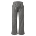 thumbnail image 4 of Women's Linen Wide Leg Pants – Drawstring Elastic Waist Casual Trousers with Pockets, Lightweight Cotton Blend for Summer Beach & Lounging(Grey,XXL), 4 of 6