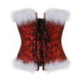 thumbnail image 4 of Zaldita Women's Christmas Outfits Overbust Corset Tops Corselet Feather Trimming Lace-up Bustier with Black&Red L, 4 of 5