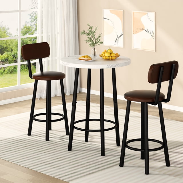 Furlinkhm 3 Piece Pub Dining Set, Modern Bar Table and Stools for 2 Kitchen Counter Height Wood Top Bistro Easy Assemble for Breakfast Nook Living Room Small Space Restaurant, White