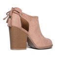 thumbnail image 3 of Faux Suede Peep Toe - Side Cutout Back Tassel Lace Tie Closure - High Block Heel Mule 7, 3 of 4