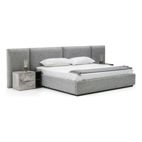Noe Minn King Size Platform Bed with Gray Upholstered Tufted Wall Headboard