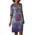 thumbnail image 1 of Vestido suelto estampado con cuello en V de media manga informal para mujer a la moda Pompotops  hdfakjf5973, 1 of 4
