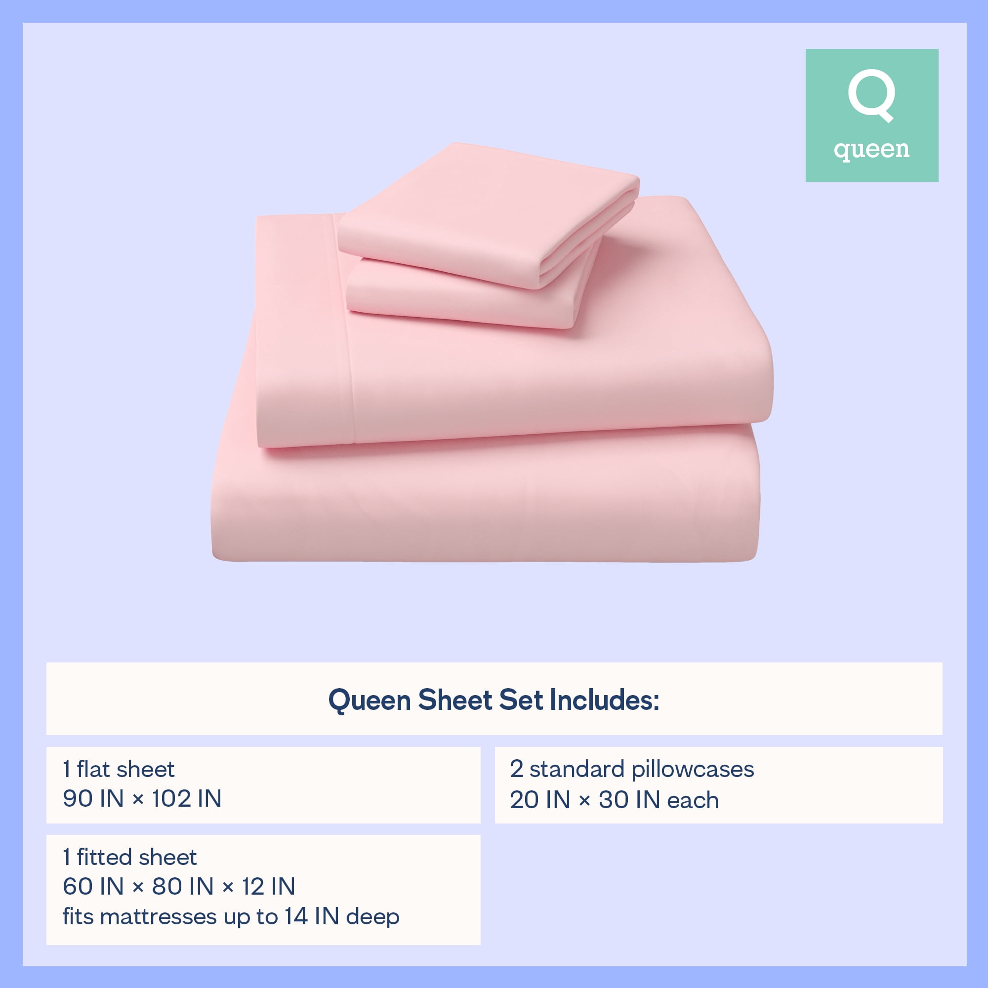 Mainstays Kids Microfiber Bed Sheet Set, Queen, Light Pink, 4 Pieces