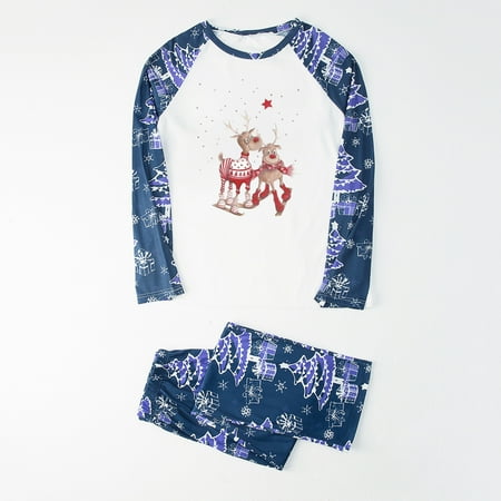 

XIAOFFENN Parent-child Warm Christmas Set Printed Home Wear Pajamas Two-piece Dad Set