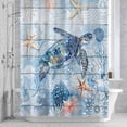 thumbnail image 2 of Blue Turtle Bathroom Shower Curtain, Summer Ocean Beach Starfish Coral Wood Board Waterproof Washable Soft Bath Curtain for Bathtub Decor with 12 Hooks&Grommet, 60x72 Inch, 2 of 9