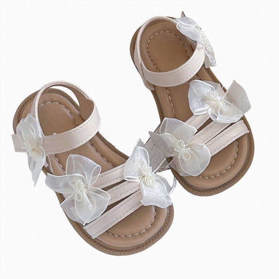 Ymyiu Kids Sandals Girls Toddler Girl Sandals Little Girl Summer Dress Shoes Lightweight Open Toe Beach Holiday Size 9 (White,Toddler 9)