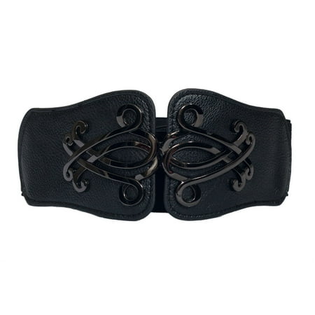 eVogues Plus Size Wide Elastic Cinch Fashion Belt Black