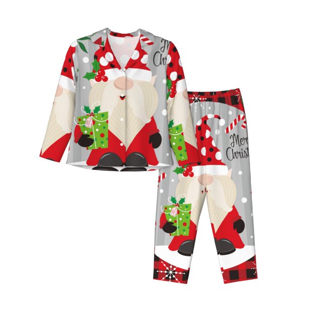 Fotbe Gnome And Buffalo Plaid Conjunto de Pijama de Manga Larga para Mujer con Estampado, Ropa de Dormir de 2 Piezas, Conjunto de Casa Suave y Cómodo con Bolsillos-XX-Large