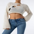 thumbnail image 5 of Chandail Y2k à Manches Longues Patchwork Colorblock Tricoté Crop Top Crochet Ajouré Cardigan Tricoté, 5 of 5