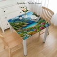 thumbnail image 2 of BANET Linen Rectangle Tablecloth Ocean Coastal Seaside Scene Capri Island Blue Sky Clouds Table Cloth Washable Dust-Proof Table Cover for Dining/Buffet/Parties/Weddings/Banquet, 2 of 7