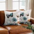 thumbnail image 3 of Blue Floral Throw Pillow Cover Butterfly Watercolor Flowers Cotton Linen Cushion Cover Throw Pillow Case with Invisible Zipper for Couch Sofa Bed Chair Car 18x18 Inch, 3 of 9