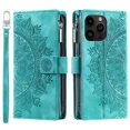 thumbnail image 2 of Decase Compatible with iPhone 14 Pro Max 6.7 Inch Wallet Case,Removable Adjustable Crossbody Necklace Lanyard Shoulder Strap Zipper Magnetic Embossed Leather Card Slot Case, Green, 2 of 9