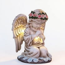 Solar Angel Garden Statue with LED Lights – Outdoor Garden Decor for Yard, Lawn, Patio– Praying Angel Figurine with Flower Crown – Memorial Angel Decoration for Sympathy Gift