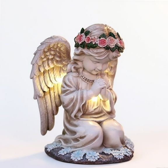 Solar Angel Garden Statue with LED Lights – Outdoor Garden Decor for Yard, Lawn, Patio– Praying Angel Figurine with Flower Crown – Memorial Angel Decoration for Sympathy Gift