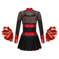 thumbnail image 6 of iiniim Kids Girls Rhinestones Long Sleeve Cheerleading Dress with Pom Pom Cheer Leader Dancewear A Black&Red 10, 6 of 7