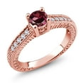 thumbnail image 2 of Gem Stone King 18K Rose Gold Plated Silver Red Rhodolite Garnet and White Created Sapphire Women's Solitaire Ring with Accent Stones (0.75 Cttw, Round Shape 5MM, Size 7), 2 of 2