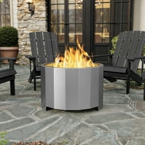 BizChair Commercial Grade 27 inch Smokeless Outdoor Firepit, Natural Wood Burning Portable Fire Pit With Waterproof Cover, Stainless Steel