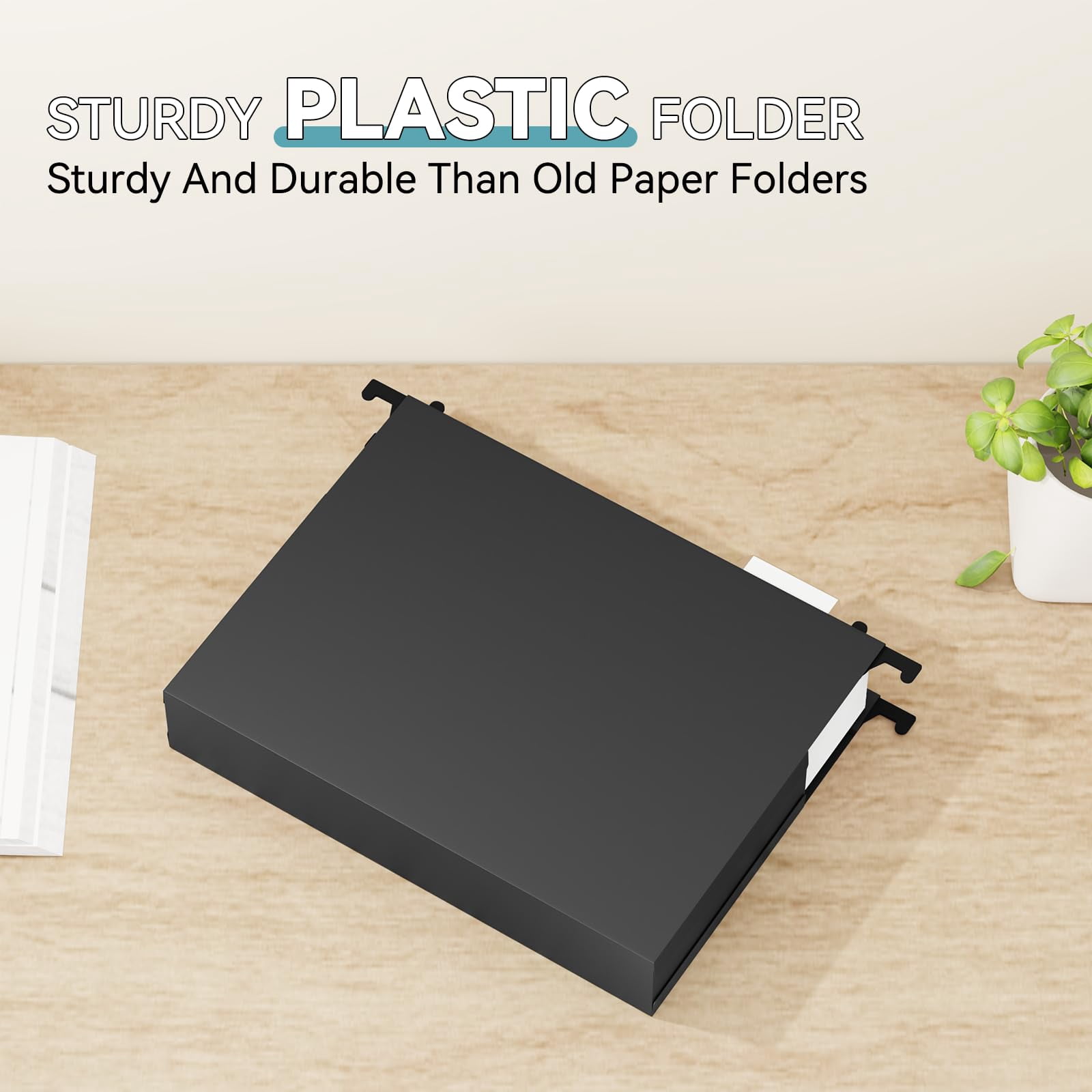 Plastic Hanging File Folder Expandable Letter Size Upgraded 2" Expansion Accordian Pocket 12 Pack Extra Capacity Folders Adjustable Tabs No Assembly Heavy Duty For Filing Cabinet Black