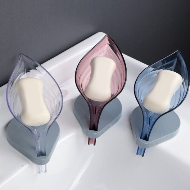 Leaf Shape Soap Holder Soap Box Dish Storage Plate Tray Bathroom Organzier Decorative Drainage Case Bathroom Supplies Plasticdark gray He Qiyong unisex