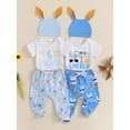 thumbnail image 2 of Qmyliery Baby Boy Easter Outfits Letter Short Sleeve Round Neck Romper with Bunny Pattern Pants and Hat 3 Pcs Set 3 6 12 Months, 2 of 8