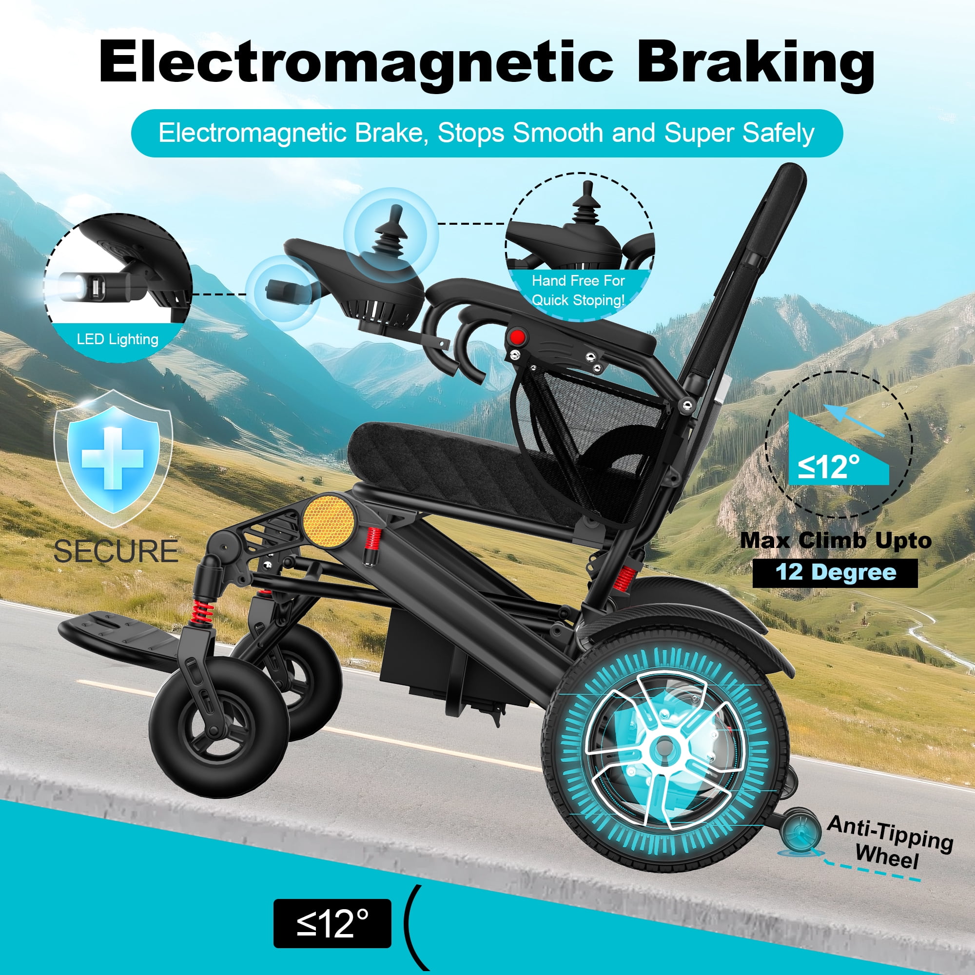 COOLHUT Electric Wheelchair 30+ Miles Long Travel Range, Foldable & Lightweight Motorized Wheelchair with Safety Features, 2 Lithium Battery, Ideal for Seniors & Travel
