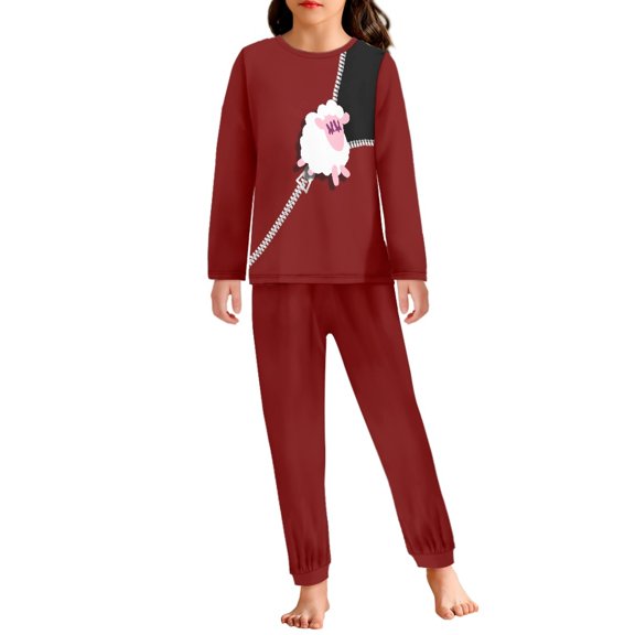DISNIMO Red Sheep Pjs for Girls 3-4 Years Old Pajama Set Pants Boys Pajama Set Long Sleeve Pajamas Kids Sleepwear Girls 2 Piece Pajama Set Long Nightwear Sets Kids