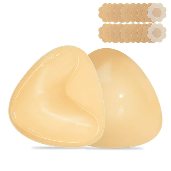NSOLEX Double Sided Sticky Bra Inserts Pads 1 Pair Reusable Push up Lift Self Adhesive Bras for Women Bikini, Skin Tone, Small