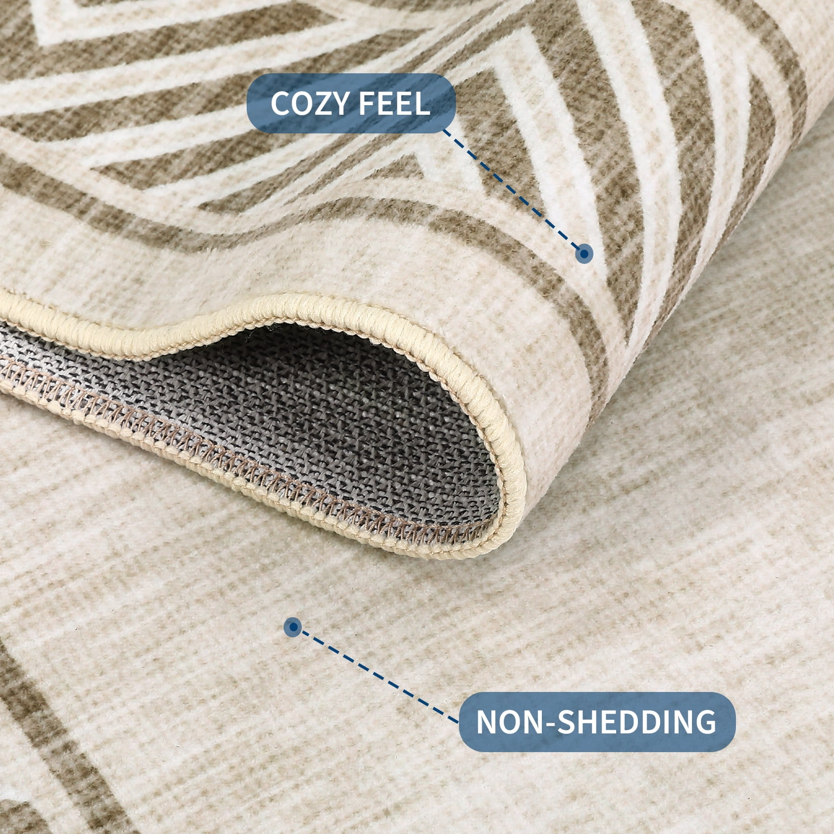 Garvee 9'x12' Geometric Bordered Area Rug Living Room Carpet, Washable Rug Non-Slip Non-Shedding Low Pile Floor Mats for Bedroom Home Office, Beige