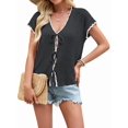 thumbnail image 2 of Women's Crochet V-Neck Short Sleeve Boho Spring Lightweights Tie Front Cardigan for Beach Summer Black S, 2 of 7