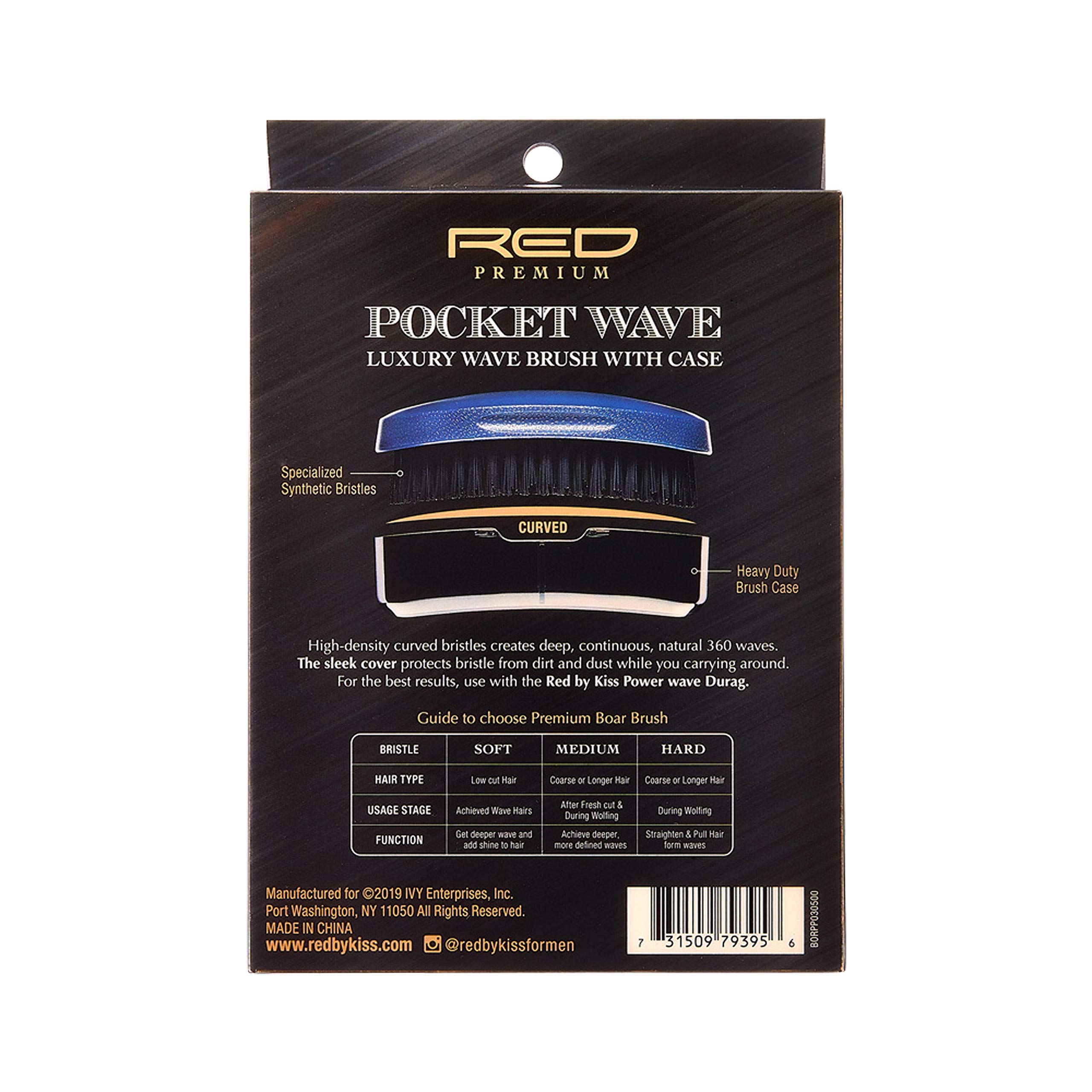 Red By Kiss Premium Pocket Wave Brush – Gebogene Wildschweinborsten Für 360 Waves, Perfekt Für Lockiges, Kurzes Haar & Fades