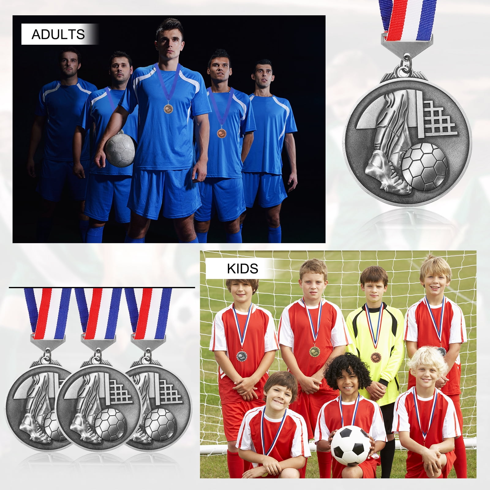Uxcell Football Events Mesh Embossing Award Medals with Ribbons, Winner Medals Prizes for Competitions Sports Party Silver