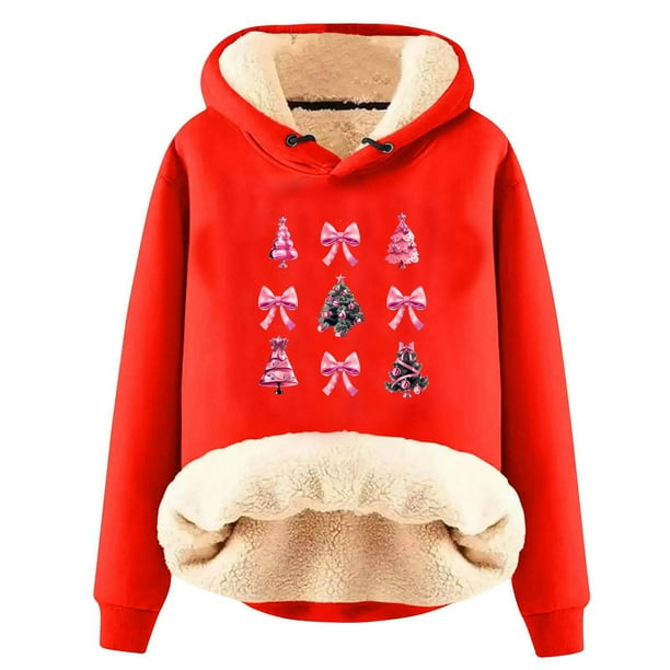 Chaquetas y abrigos casuales con capucha de manga larga para mujer, jersey con capucha de manga larga, top con estampado navideño, abrigo casual, top de poliéster para mujer