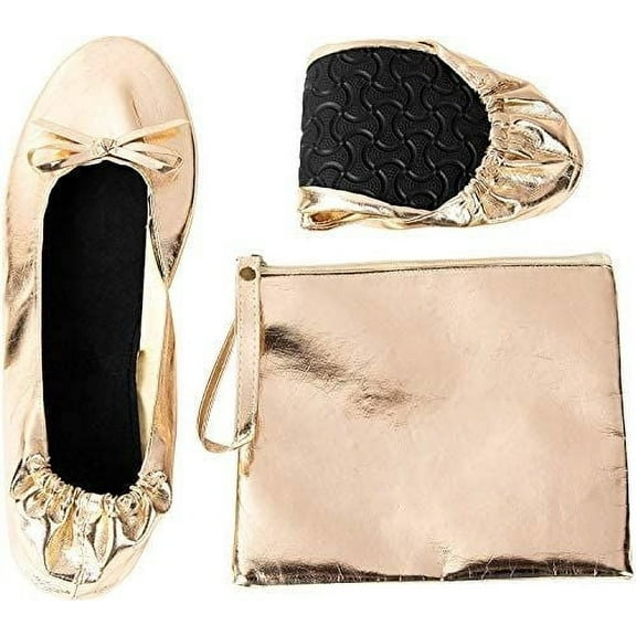 Nude Foldable Ballet Flats for Women, Roll Up Flats with Zipper Pouch, US Size 8.5-9.5