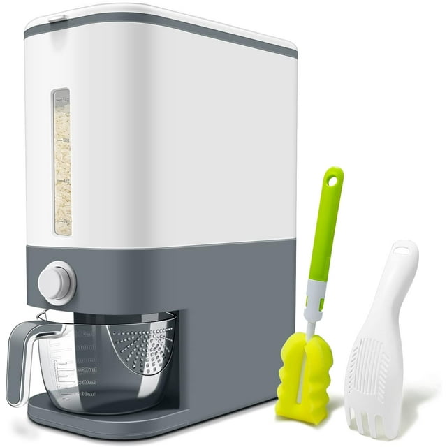 Smart Grain Storage, Large Rice Dispenser Ensures Freshness In Your Kitchen, Moisture Proof Household Cereal Container For Wide Application, Auto Dispenser With Transparent Scale Line, Grey (Bpa-Free)