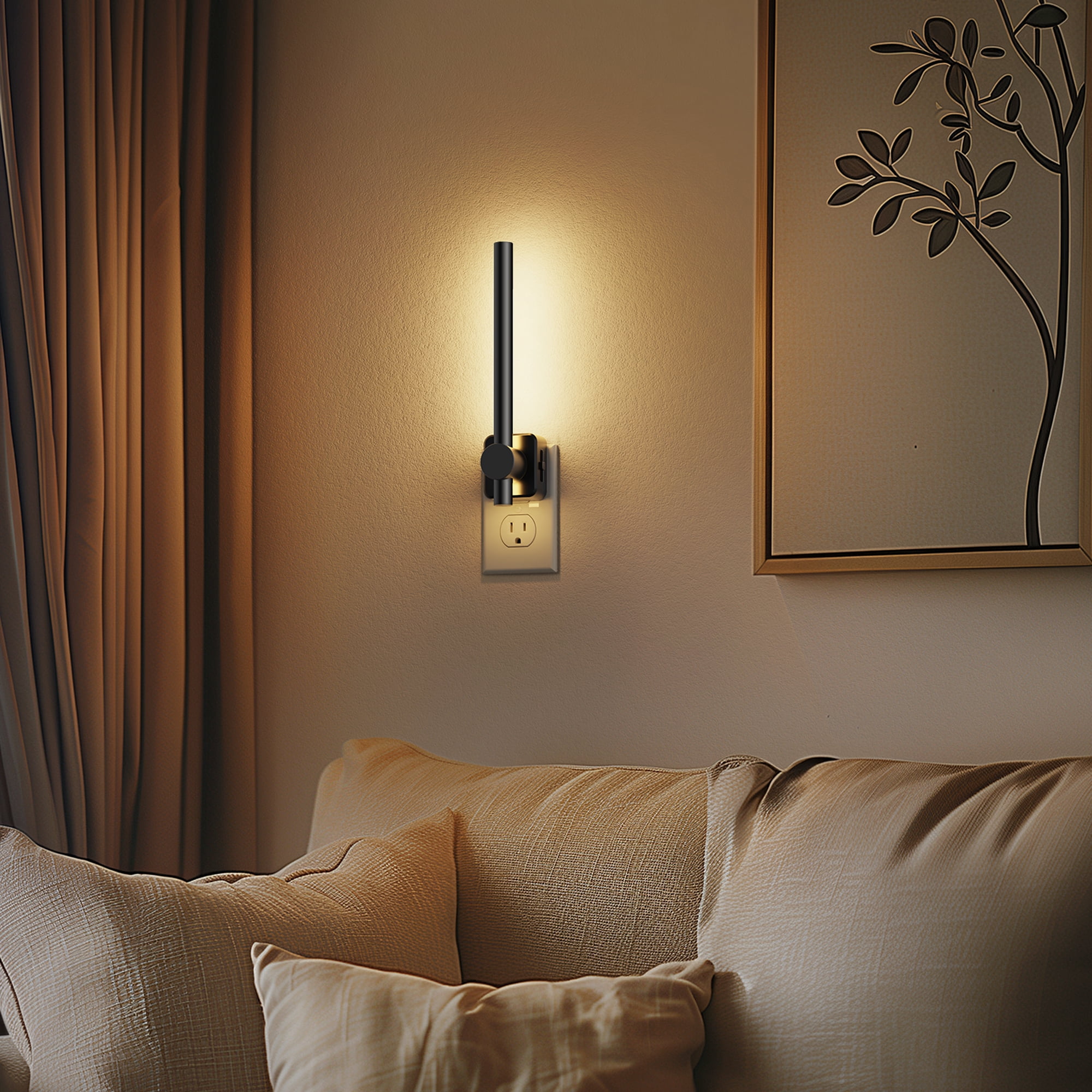 Black Warm White 3000K Long Cylinder High Lumen Night Light