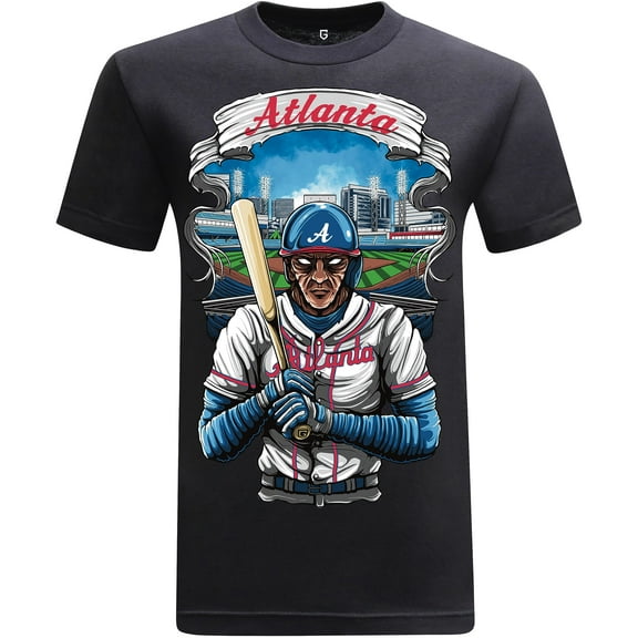 Game Garment Baseball Team Fan Sports Short Sleeve Crewneck Mens T-Shirts - Baseball Graphic Tees Men - Atlanta Black XS-3XL