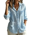 thumbnail image 3 of Ashirexll Summer Tops for Women Solid Color Long Sleeve Button Linen Shirt with Pockets Casual Summer Blouse, 3 of 7