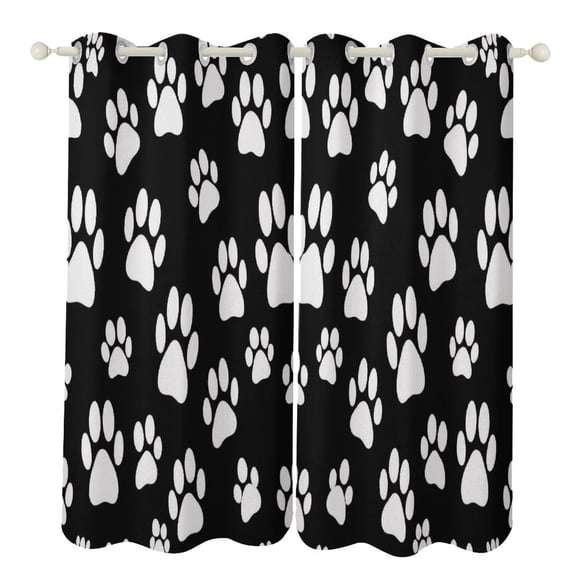 Paw Print Pattern Black White Window Blackout Curtain 3d Printed Curtain Bedroom Living Room Hotel Window 2 Panel Shade