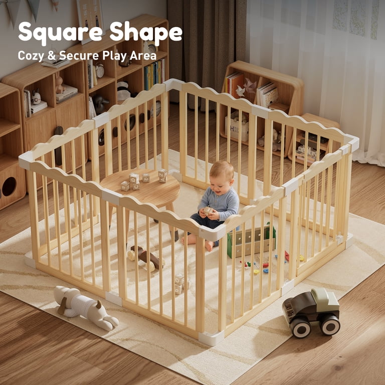 Babyeap Foldable Wooden Baby Playpen, 47x47 Inch photo 3