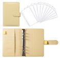 thumbnail image 1 of Carpeta de cuaderno de cuero PU A6 recargable con 12 bolsillos con cremallera de hojas sueltas, carpeta estilo agenda de hojas sueltas con cierre de hebilla, amarillo, 1 of 5