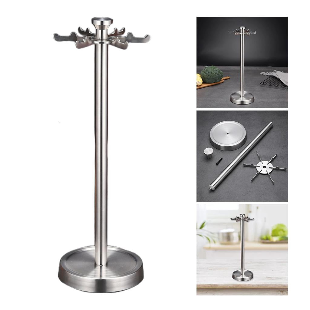 SDFGTstore Stainless Steel Kitchen Utensil Holder Organizer 360 Degree Rotating Carousel with 6 Hooks for Hanging Spoons
