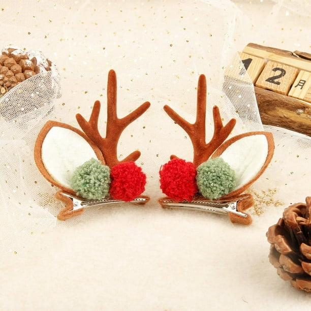 RV Cuatro nuevos adornos navideños para el cabello Sen rojo Internet Teddy terciopelo rojo y verde bola orejas de peluche tocado de vacaciones de Navidad 8 * 7 cm brillar Electrónica