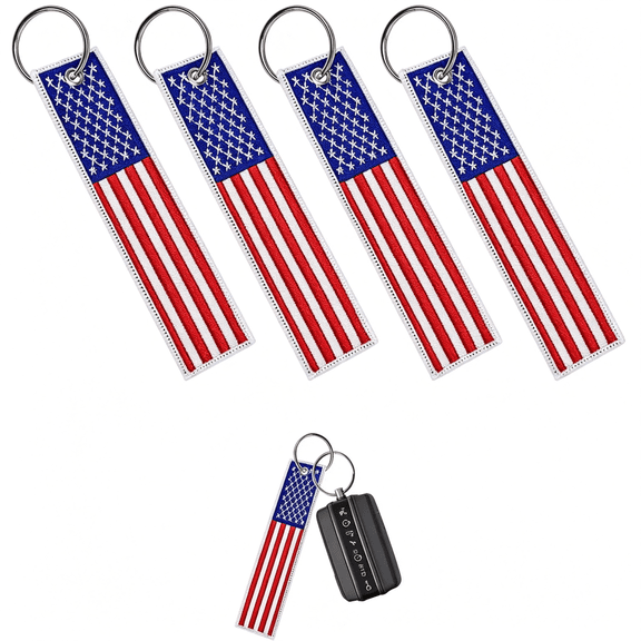 GASTROPOD 4 Pcs American Flag Key Chain, Flag Key Chain Tag with Key Ring, Embroidered Keys Chain for Car & Motorcycle, Patriotic American Flag Keychain