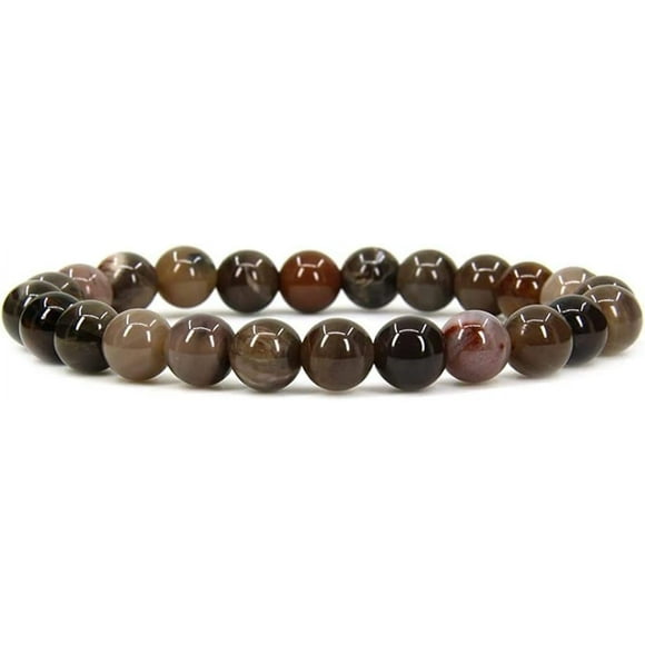 Angelstones Natural Petrified Wood Fossil Gemstone 8mm Round Beads Stretch Bracelet 7" Unisex
